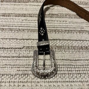 Nocona Black and Silver Floral Buckle Belt